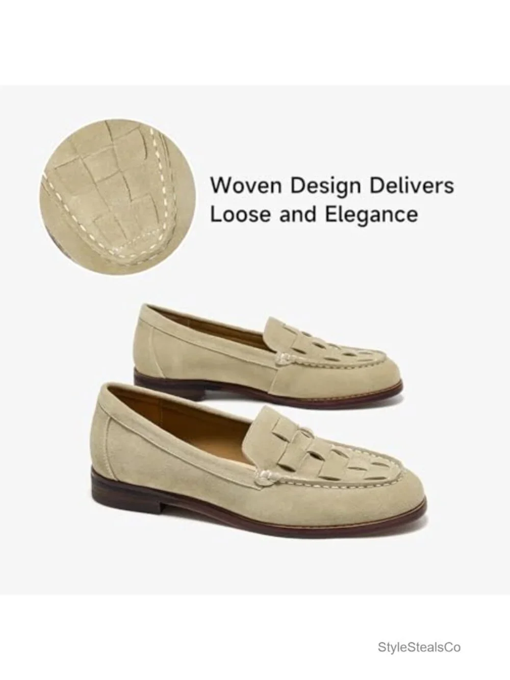 Genuine Cow Suede Woven Loafers for Women Slip On Mocc Comfortable Casual